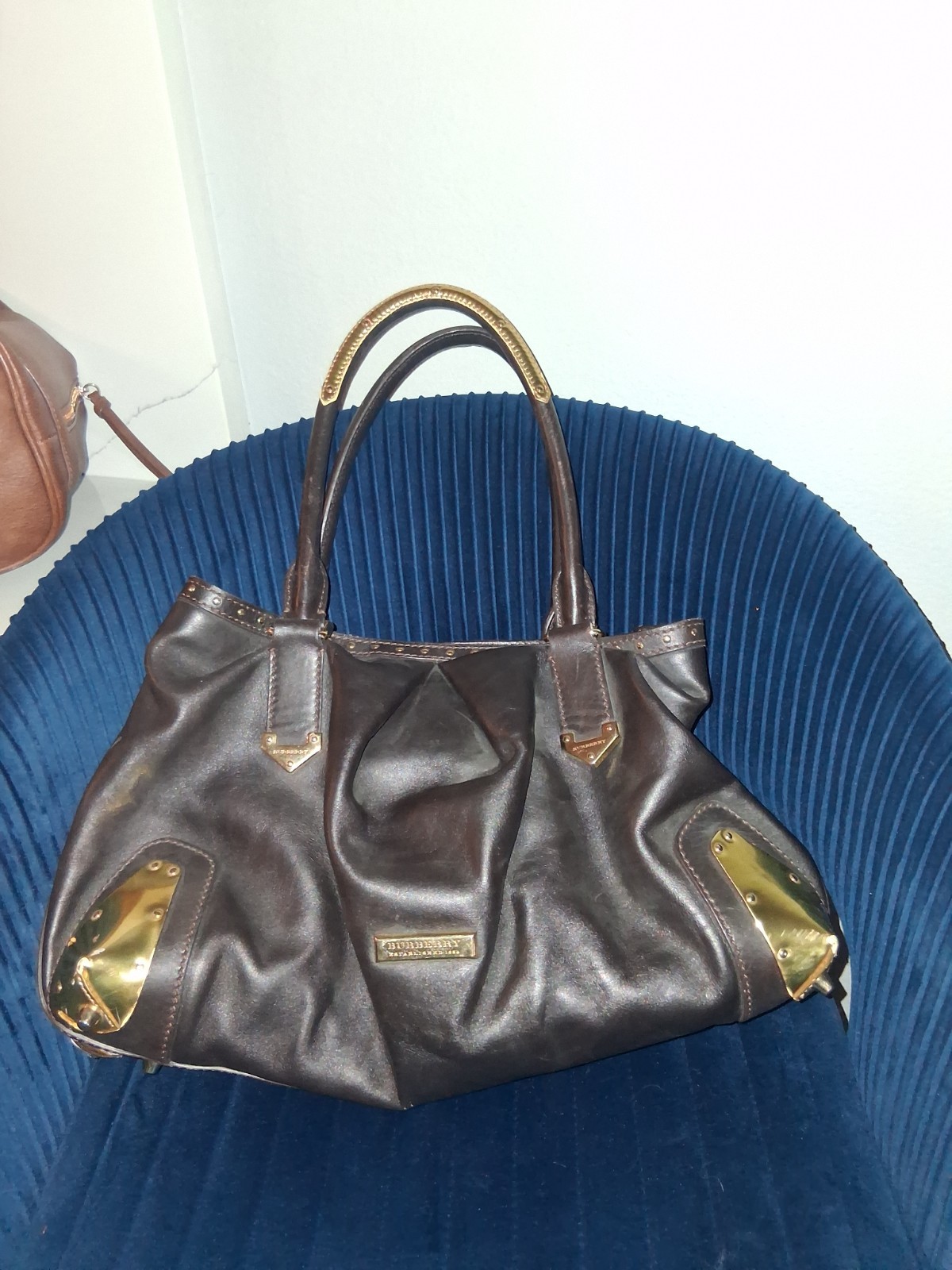 Burberry Dark Brown Leather Harwood Studded Tote Rare image 2