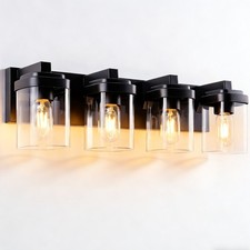 LED 24 inch 4 Lights Vanity Light Square Clear Glass Shade Bathroom Mirror Wall