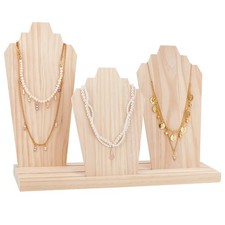 Wood Necklace Display Stands with 3-Row Holder and 3 Removable Displays Wood ...