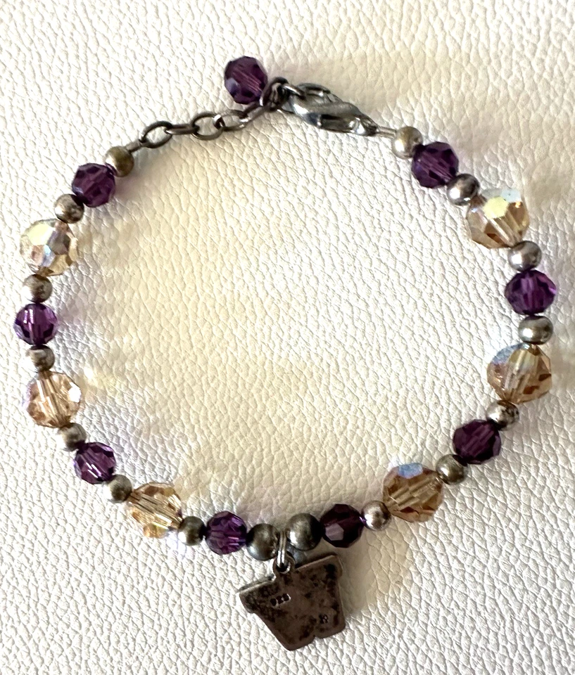 Pulsera Washington Huskies plata de ley 925 con dije cristales morados y dorados Foto 4 de 4