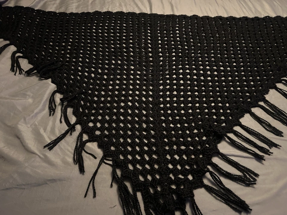 Vintage Handmade Crochet Shawl Black - Image 4 of 4