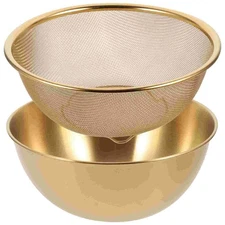 Multi-functional Stainless Steel Rice Washing Bowl - Gold Kitchen Strainer fo...