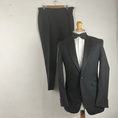 T.M. Lewin Smoking Dinner Anzug 2 Teiler Herren 38 L Schwarz 36 W 33 L Slim Fit Super 100