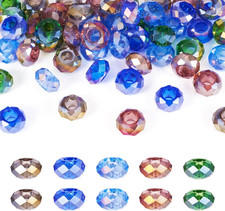 50 Pcs Glass Faceted Rondelle Glass European Large Hole Beads AB Color Bulk Mixe