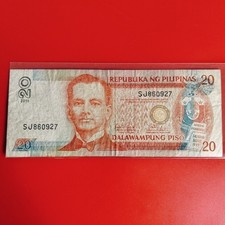2011 Philippines 20 Pesos Aquino-Tetangco New Design Series Circulated SJ860927