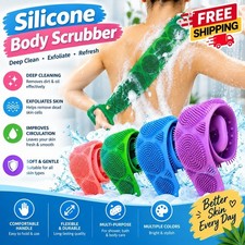 BlueSilicone Body Back Scrubber Double Side Bathing Brush For Skin Deep Cleaning