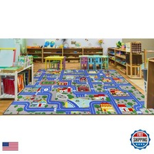 Capslpad Blue Car Road Kid Rug Carpet Playoom Traffic Road Kids Play Mat
