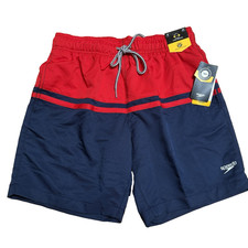 Speedo Men s Swim Trunks w/ Liner Size S, Red Navy, Outseam 18"
