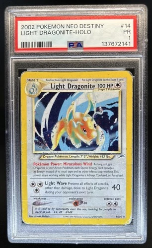 2002 Pokemon Neo Destiny Light Dragonite Holo #14/105 PSA 1