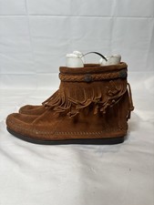 Minnetonka Womens Size 8 Brown Suede Fringe Ankle Fashion Boots Bootie