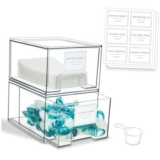 2-Pack Stackable Laundry Storage Containers with Labels for Organization  