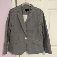 Talbots Sz 14 Cotton Blazer Lined Black Gingham Check Office Career Preppy EUC