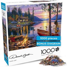 Rustic Canoe Lake 1000-Piece Jigsaw Puzzle with Full-Size Reference Poster
