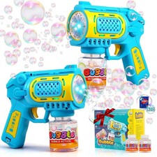Bubble-Blasting Fun: 2-Pack Bubble Guns for Kids with Bubble Solution  Lights