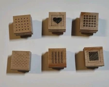 1.5" Wooden Rubbed Stamp Patchwork Set Of 6