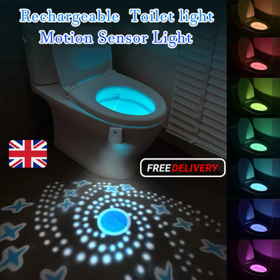 Wiederaufladbares WC-Nachtlicht Bewegungssensor 7 Farben LED Badezimmerlampe, UK