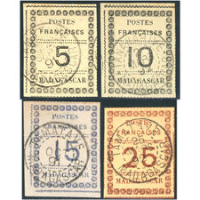 MADAGASCAR N°8 À 11 TIMBRES DES COLONIES FRANÇAISES OBLITÉRÉS ANNÉE 1891
