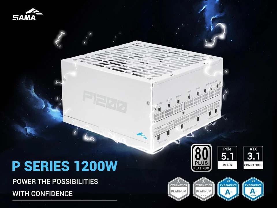 SAMA P1200W ATX 3.1 Power Supply, 1200W 80 PLUS & Cybenetics Platinum - Image 2 of 4