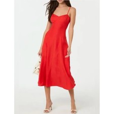 NWT ASTR The Label Linen Blend Sweetheart Neck Midi Dress