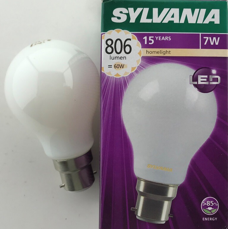 6 x SYLVANIA 7W BC GLS 7 WATT = 60 WATT 806lm WARM WHITE STANDARD BULB
