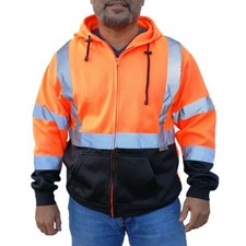 3C Products ANSI Class 3 Safety Orange Fleece Safety Hoodie w/ Zipper Closure