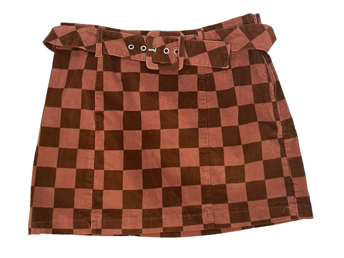 NWOT Wild Fable Women's Checkered Skirt Size 12 Burgundy Pink