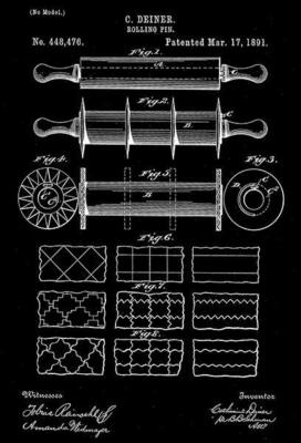 1891 - Rolling Pin - C. Deiner - Patent Art Magnet
