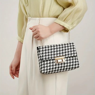 Houndstooth Chain Strap Shoulder Bag - Chic Handbag, Clutch, Purse   FREE SHIP