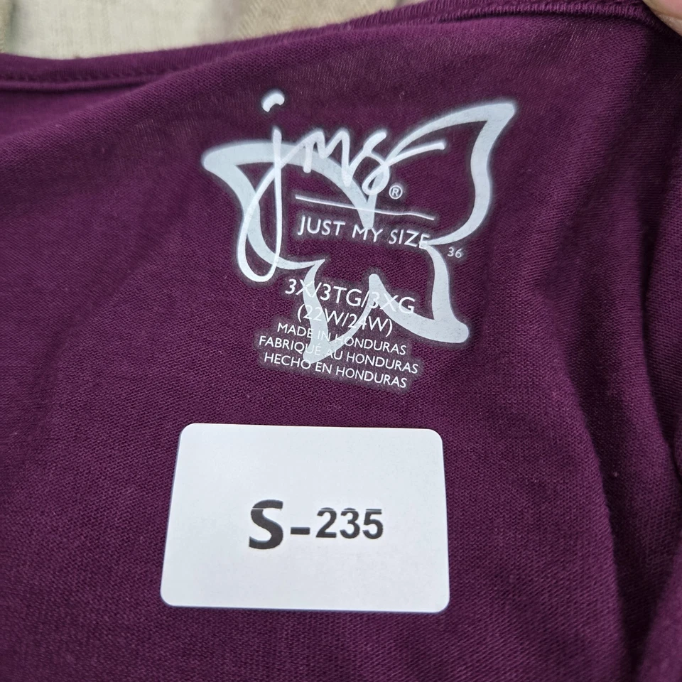 Camiseta JMS Just My Size Mujer Top 3X Púrpura Camisa Floral Globo Manga 3/4 LEER Foto 2 de 4