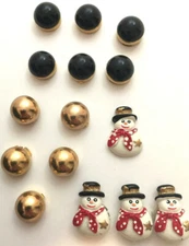Button Covers Lot Christmas Snowman Gold Black