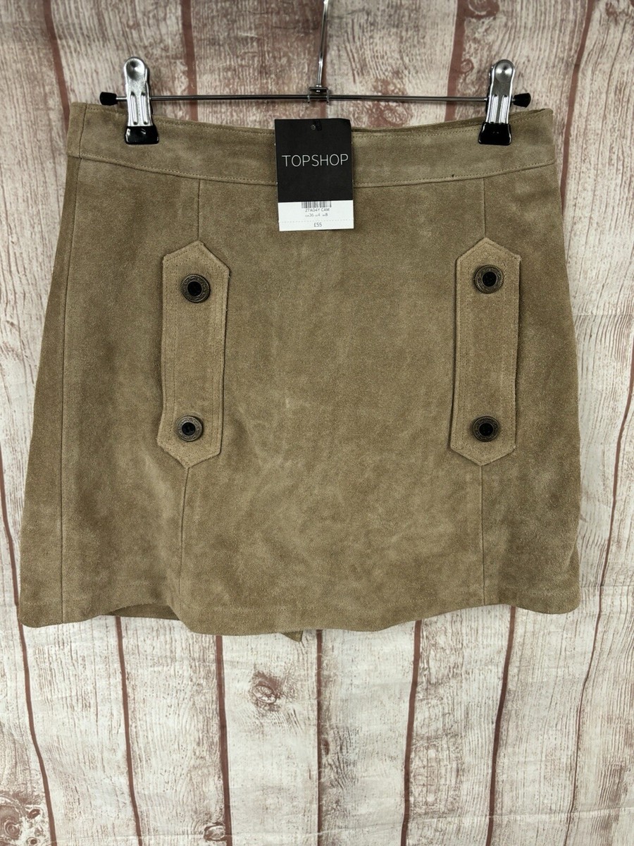 Topshop Ladies Size Suede Mini Skirt Leather Tan Camel Brown