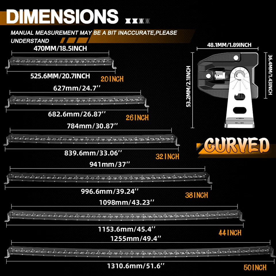 7/14/20/26/32/38/44/50inch Slim LED Light Bar Single Row Offroad Driving ATV SUV - Image 2 of 4