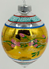 Christopher Radko Shiny Brite Christmas Confetti Yellow Floral Teardrop Ornament