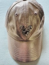 Disney Parks Mickey Mouse Briar Rose Gold Sequin Adjustable Cap Hat Size Adult