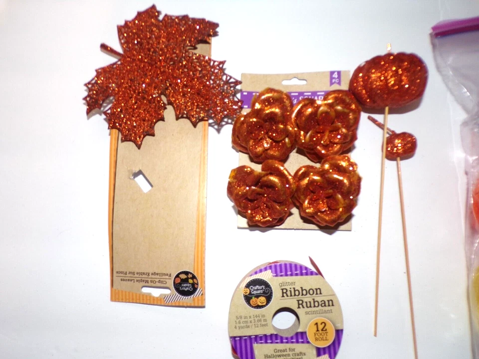 2 used rolls ribbon 3 used mesh clips- maple leaf 4 roses 2 pumpkin sticks ms1 - Image 2 of 4