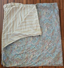 Ralph Lauren Paisley Stripe Reversible Duvet Queen Size Blue Rose Green Beige