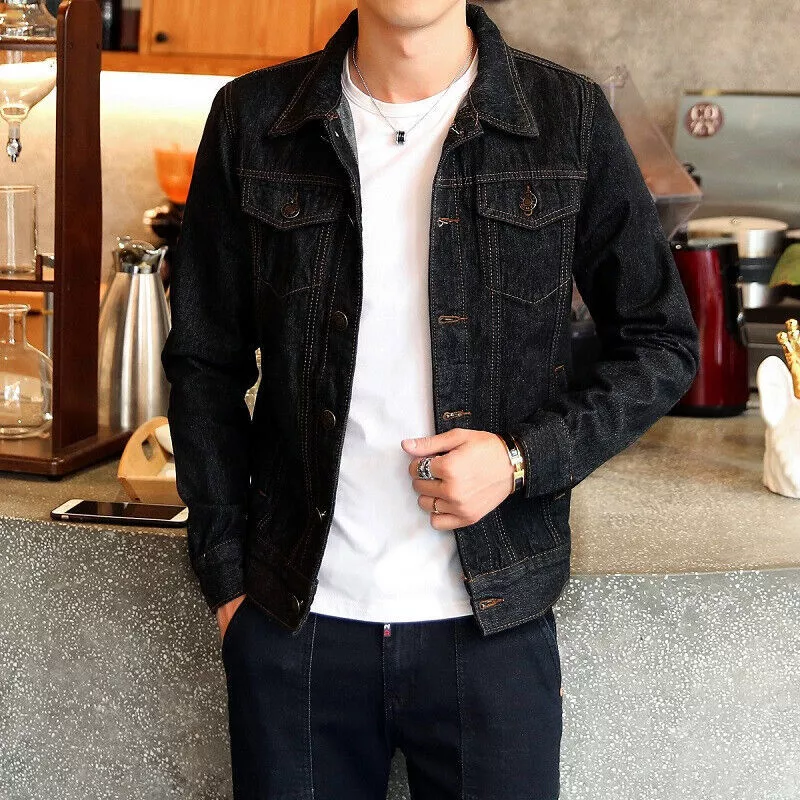 Mens Denim Jackets Mens Jeans Jacket Cotton Coat Long Sleeve Male Clothing