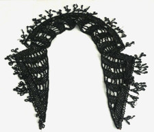 Large Antique Victorian Hand Beaded Collar Adornments Black Fringe Vtg Mourning