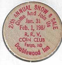 1987, RRV Coin Club 27th Show, Doublewood Inn Fargo, North Dakota, Wooden Nickel