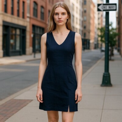 Esprit Mini Dress Sleeveless V-Neck Navy Blue Casual Fitted Size 7 8 NWT