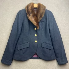 JOULES Tweed Jacket UK 12 Navy WILLA Parade Blazer Hacking Herringbone Country