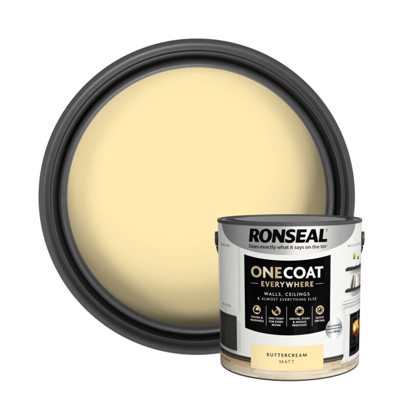 Ronseal One Coat Everywhere Interior Paint 2.5L - Matt - Buttercream - Image 4