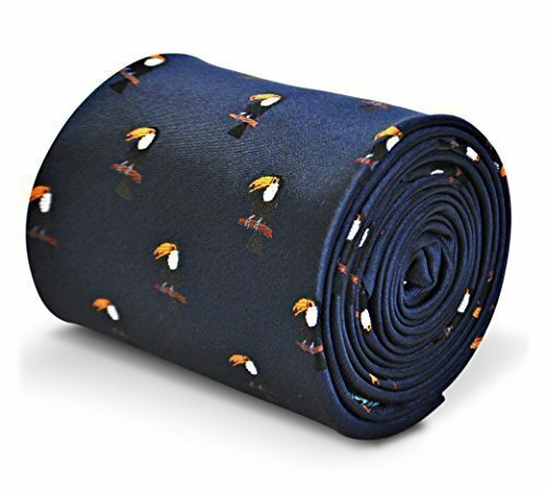 Frederick Thomas Navy Blue Mens Tie with Toucan bird pattern