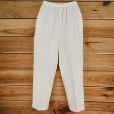 Links Ribbed Lounge Pants Womens L Ivory Cotton Pockets Elastic Waist High Rise