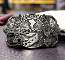 Vintage 1988 Vietnam Veteran The Forgotten Warrior Gray 3D Heavy Belt Buckle