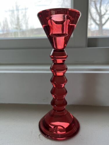 Shannon Crystal Red Candlestick 7 inches - Picture 1 of 5