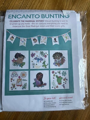 Disney Kreuzstich Encanto Wimpelkette, komplettes Set mit Borte und Stoff unbenutzt geöffnet