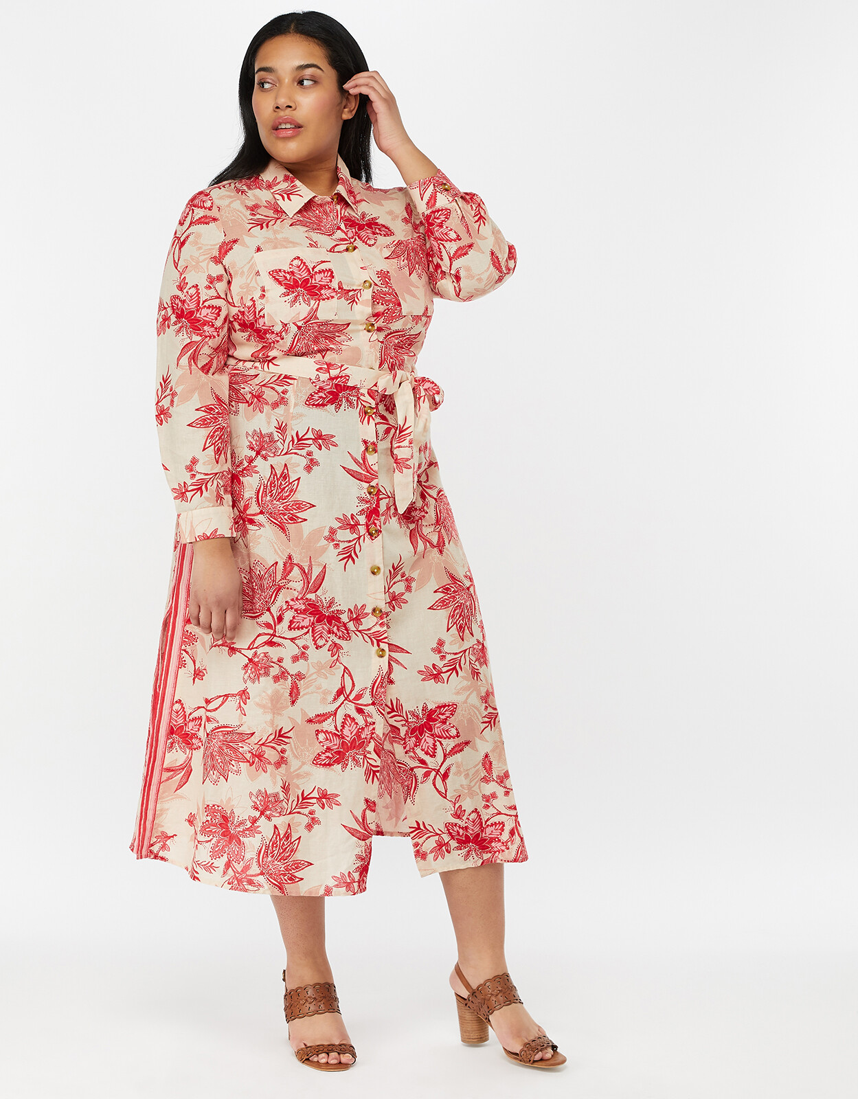 Monsoon Alyssa Print Linen Shirt Dress Size 16 image 4