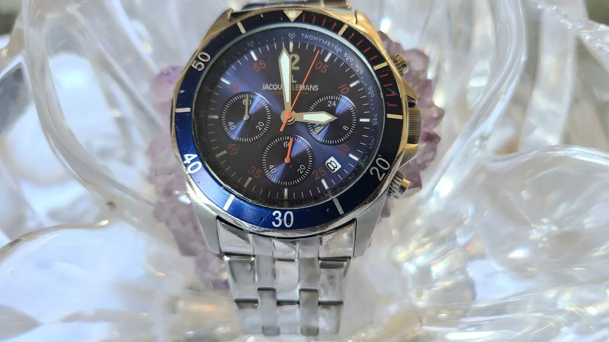 Jacques Lemans 1382 Suzuka Silver Tone Blue Chrono Dial Mens Swiss Sport  Watch | eBay