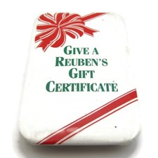 Give A Reuben's Gift Certificate Pin Button Vintage